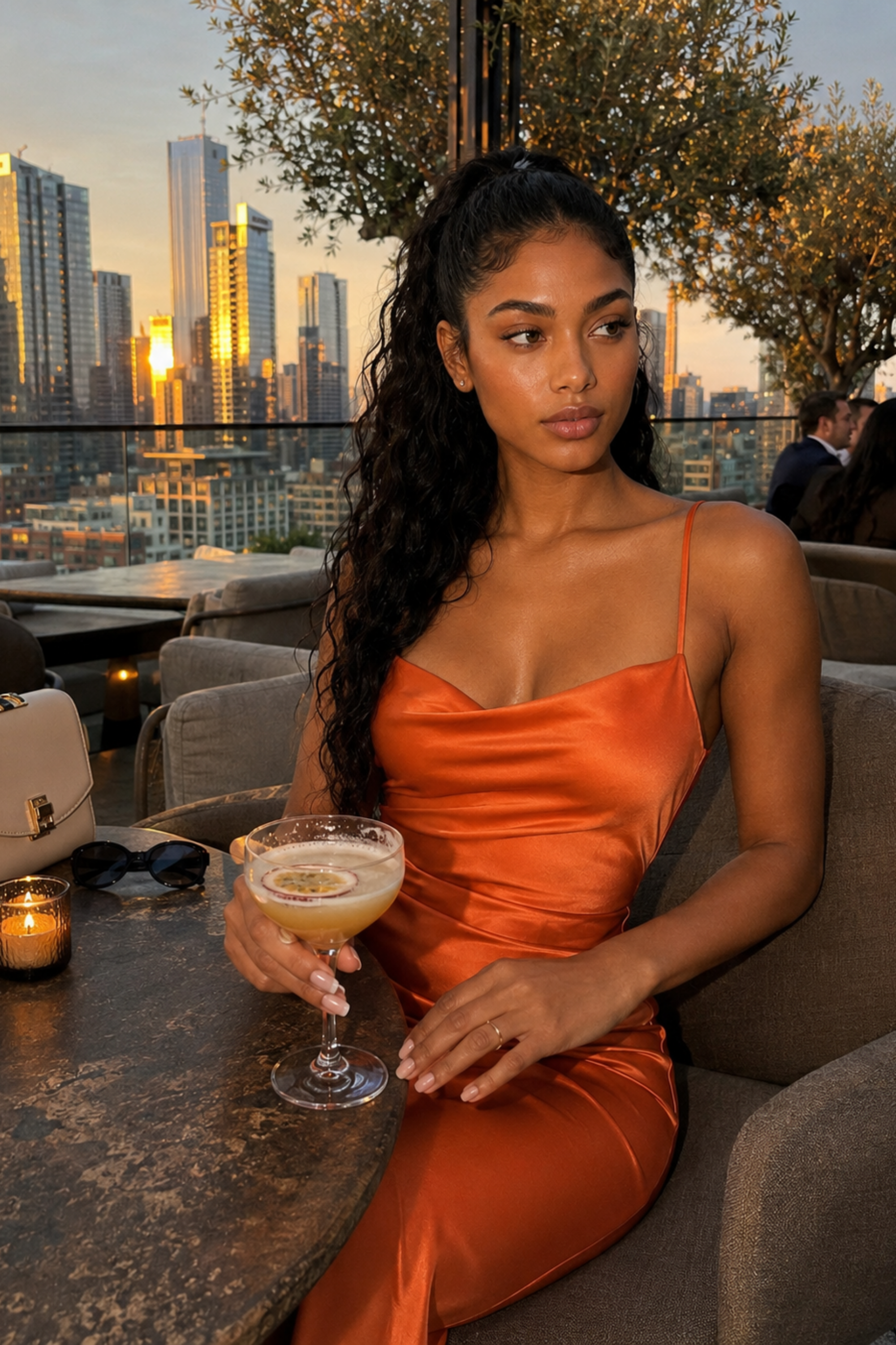 Havannah | Burnt Orange Satin Midi Dress