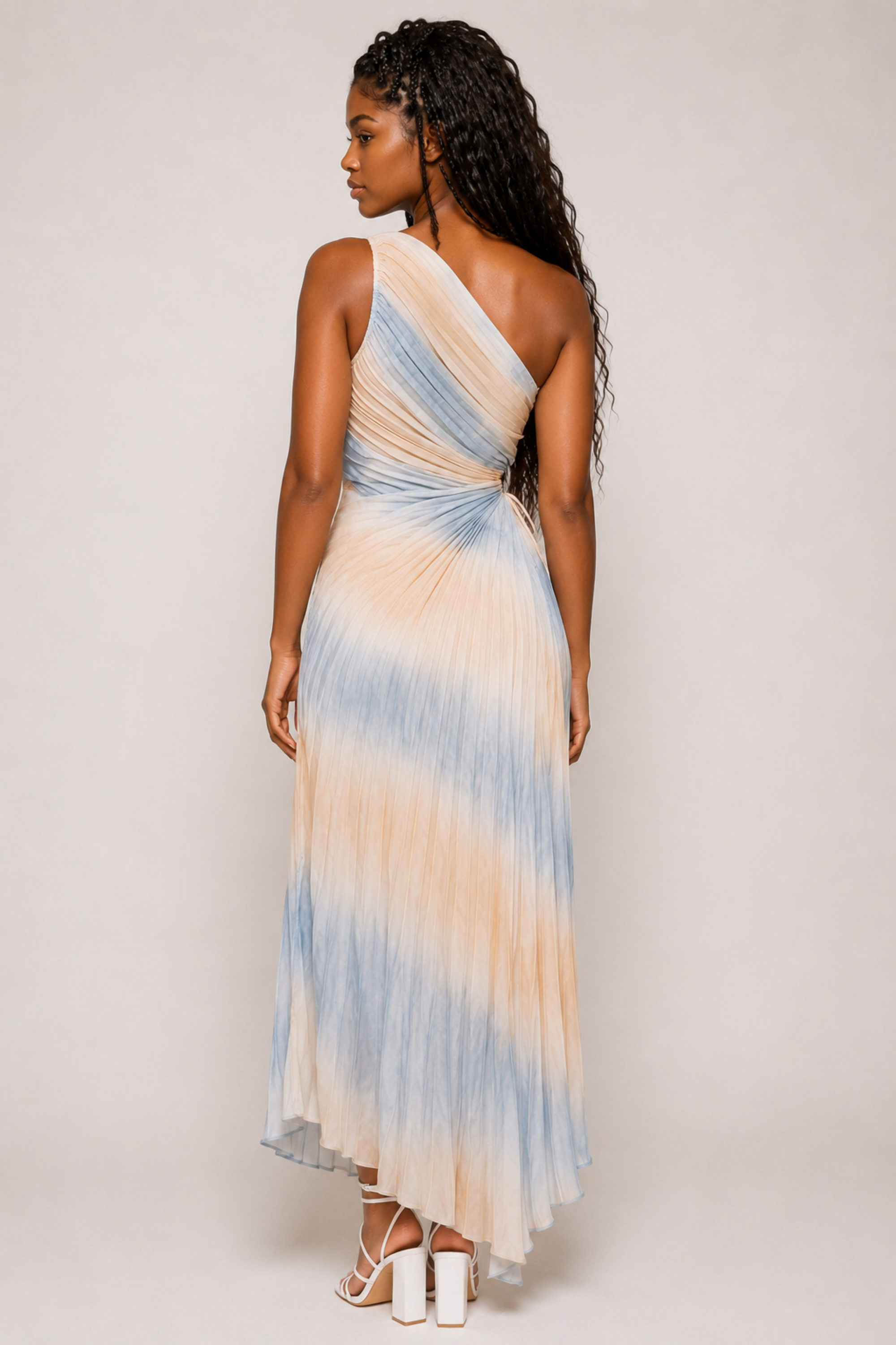 Aveline | Asymmetric Pleated Multicolor Maxi Dress