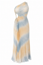 Aveline | Asymmetric Pleated Multicolor Maxi Dress