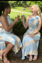 Aveline | Asymmetric Pleated Multicolor Maxi Dress