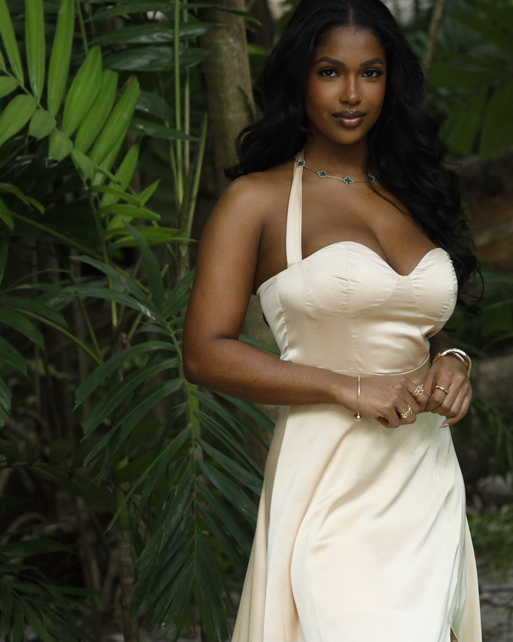 Pre-Order: Geraldine | Cream Maxi Dress with side slit