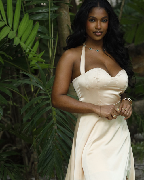 Pre-Order: Geraldine | Cream Maxi Dress with side slit